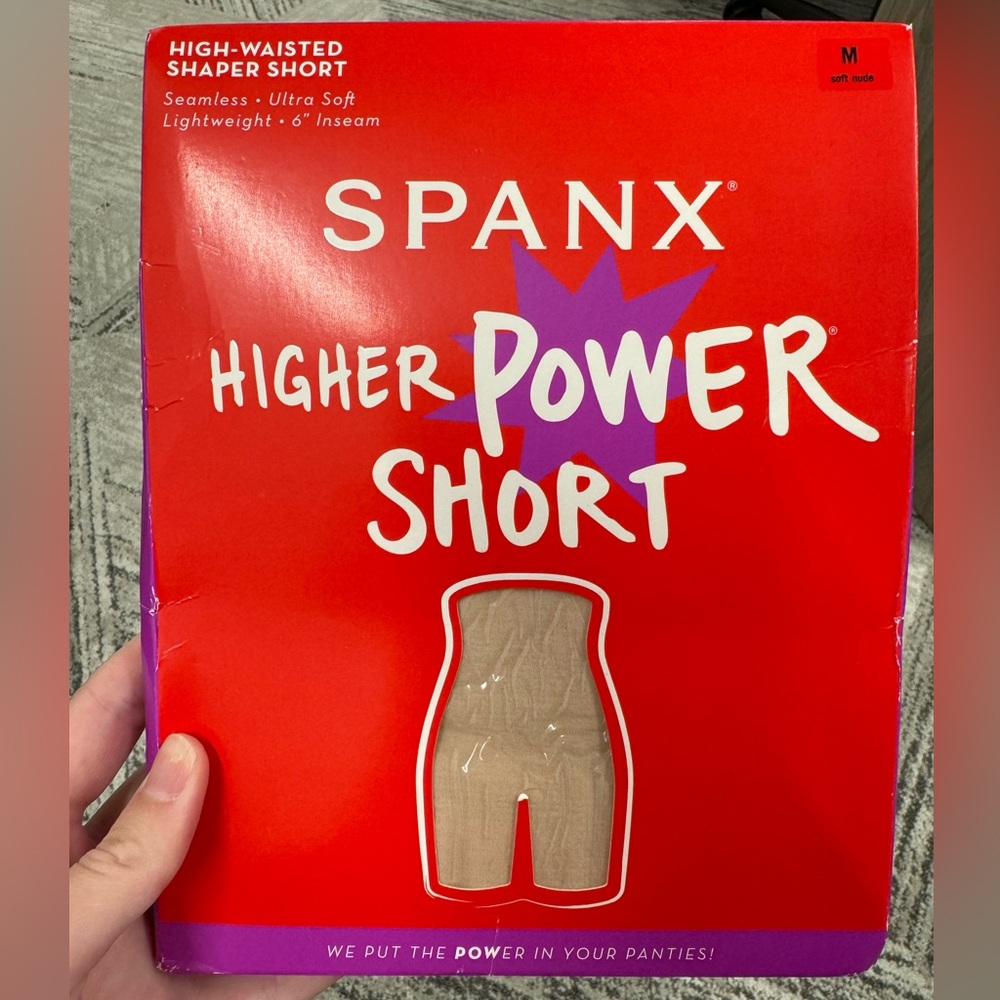 Brand new, unopened Spanx Higher Power Short. Size medium. Soft nude 6 in inseam